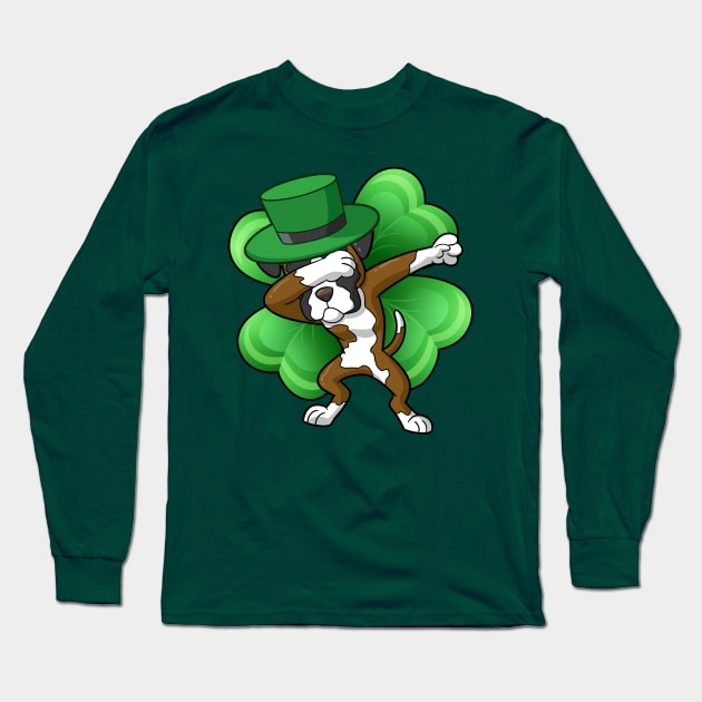 Dabbing Boxer Dog Irish St Patricks Day Long Sleeve T-Shirt by E